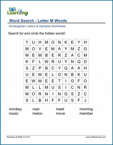 Word Search Letter M Words K5 Learning