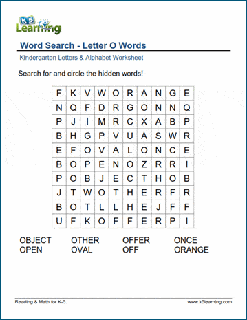 Word Search Letter O Words K5 Learning