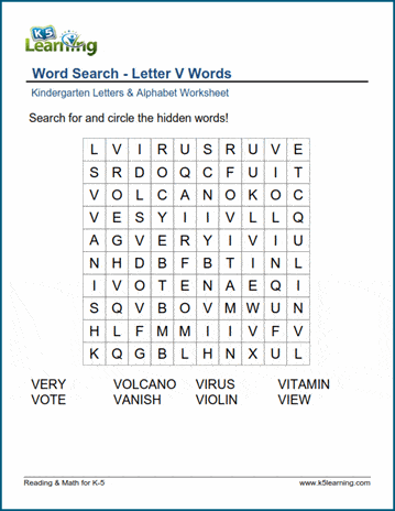 word search letter v words k5 learning