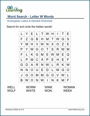 Word Search: Letter "W" Words | K5 Learning