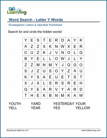 word search letter y words k5 learning