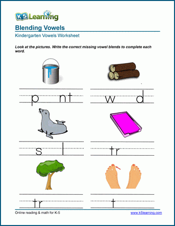 writing vowel blends worksheets k5 learning