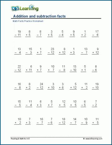 addition and subtraction worksheets k5 learning