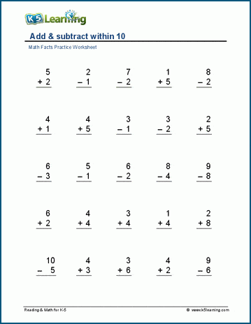 Math Adding And Subtracting Worksheets