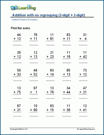 2-digit addition (no regrouping) worksheets | K5 Learning