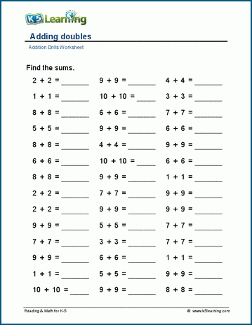 Adding doubles worksheet