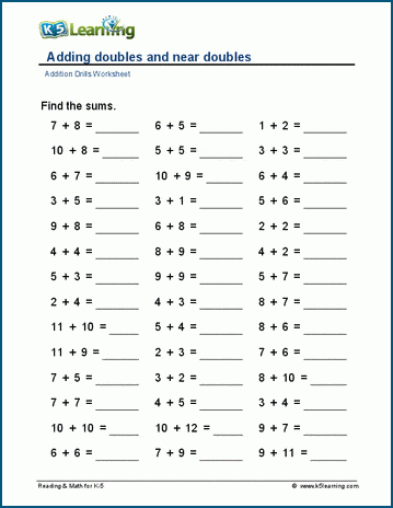 Printable Near Doubles Worksheet