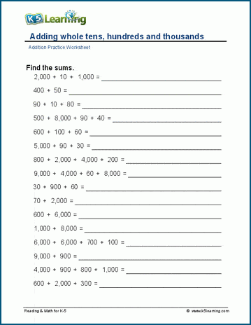 Thousands Hundreds Tens And Ones Worksheets