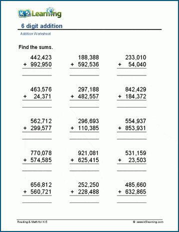 6-digit addition worksheets | K5 Learning