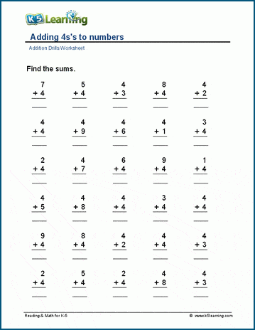 Fixed addends worksheets