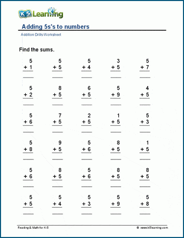 Adding By 5 Worksheets