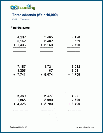 Three 4-digit numbers worksheet