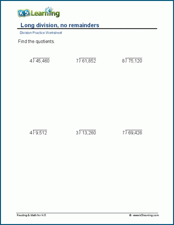 short long division worksheets k5 learning