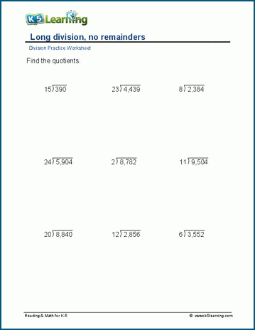 long division no remainders 4 digit by 2 digit worksheets k5 learning