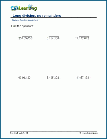 5th grade math worksheets long division