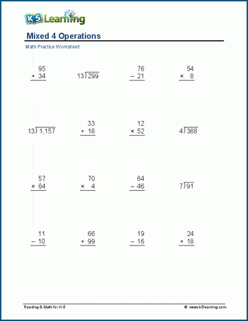 Mixed 4 operations worksheets