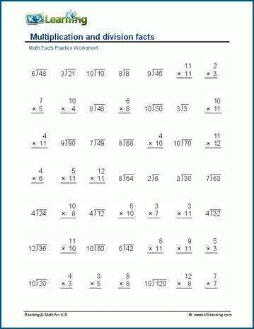 Mixed multiplication and division facts worksheet