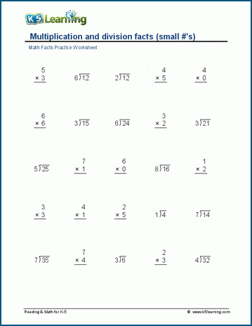 multiply divide smaller numbers worksheets k5 learning