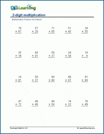 Multiplication Worksheets: (2 Digit By 1 Digit Math Drills) 52% OFF