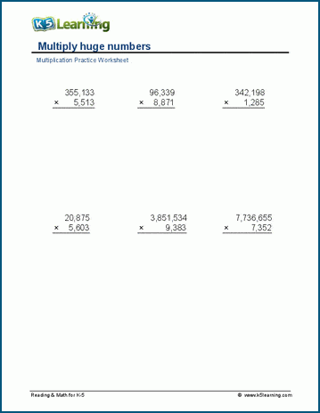 Multiplying Large Numbers - Standard Worksheets and Exercise - EngWorksheets