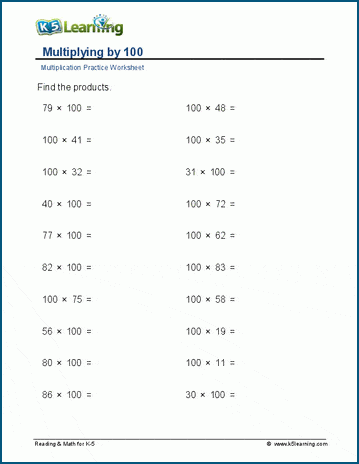 Multiplying Large Numbers - Standard Worksheets and Exercise