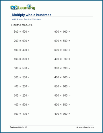 Multiples of 100 worksheet