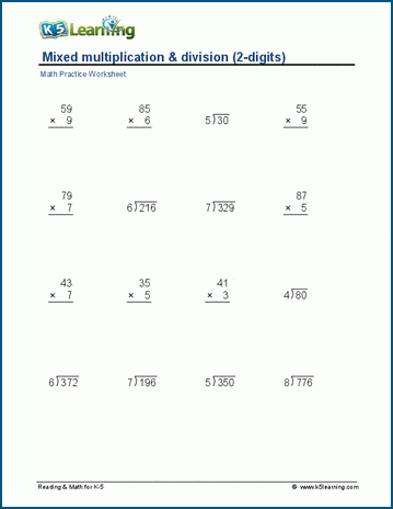 5th grade math worksheets multiplication and division