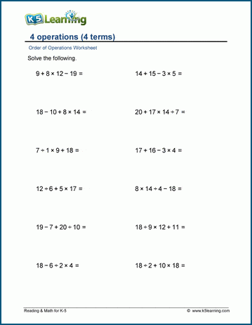 4 operations with parenthesis worksheets