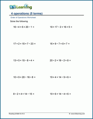 4 operations (5+ terms) worksheet