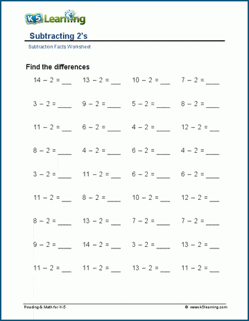 Subtracting 2's and 3's worksheet