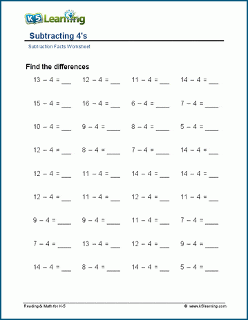 Subtracting 4's and 5's worksheets | K5 Learning