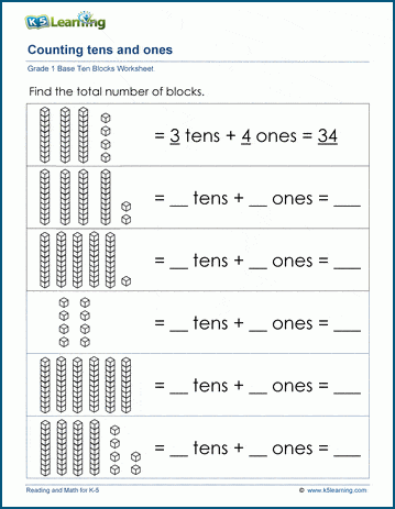 math for grade worksheets blocks 1 blocks Counting base K5  with worksheets Learning 10