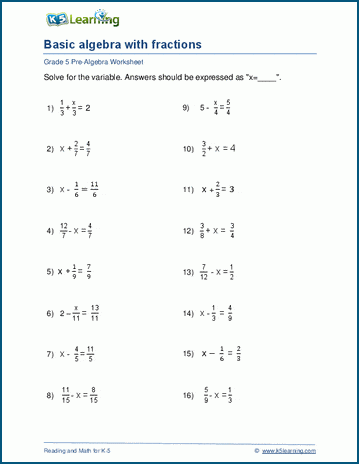 pre algebra worksheets