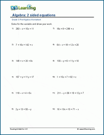 Algebra: 2 sided equations worksheet 