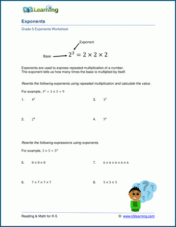Exponents worksheets | K5 Learning