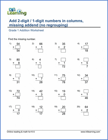 1 worksheets grade math k5 1 2 number in Add number and digit a columns digit a