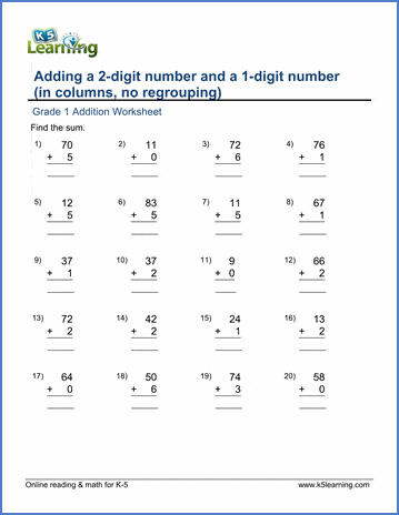 Add a 2-digit number and a 1-digit number (in columns, no regrouping ...