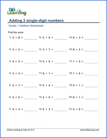 Mental addition worksheets sums under 10