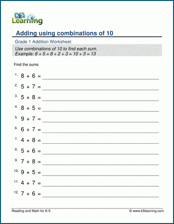 Adding combinations of 10 worksheets | K5 Learning