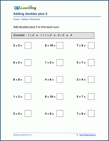 Adding Doubles Plus 2 Worksheets K5 Learning