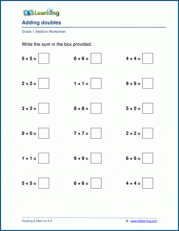 Adding Doubles Worksheets K5 Learning