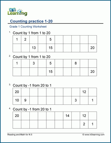 Counting practice worksheets 1-20 | K5 Learning