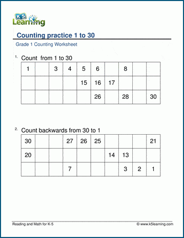 Number Names 1 to 30  1 to 30 Number Names and Worksheet