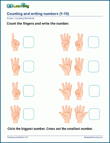 Counting and writing numbers to 10 Worksheet