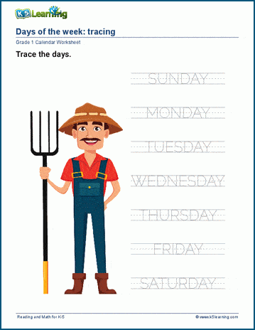 Days of the week worksheets | K5 Learning