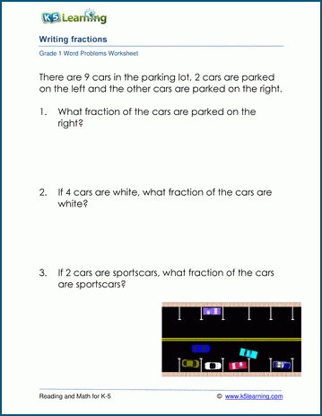 Fraction word problems for grade 1 K5 Learning