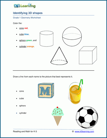 3d shape worksheet for grade 1