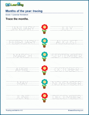 months of the year tracing worksheets