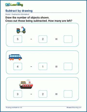 Subtract by drawing and crossing out