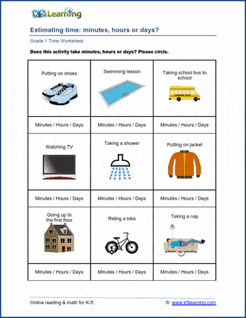 grade 1 math worksheet units of time k5 learning